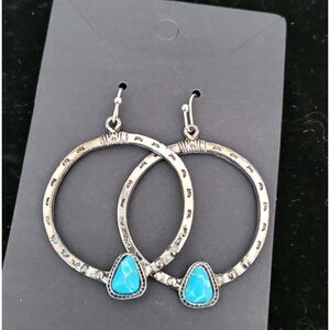 1.5" diameter Tribal Alloy Circle Dangle Earrings Faux Turquoise Triangle